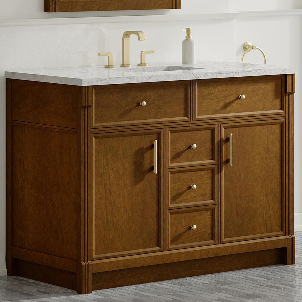 James Martin Bellshire 48" Single Bathroom Vanity in Honey Oak with 3 cm Eternal Jasmine Pearl Silestone Top, Rectangular Sink and FreePower Wireless Charger, , large