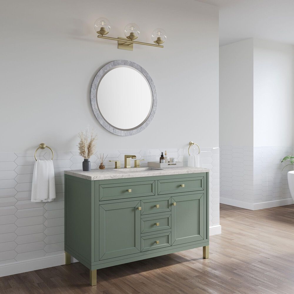 James Martin Vanities Chicago 48&quot; Single Bathroom Vanity in Smokey Celadon with 3 cm Eternal Jasmine Pearl Quartz Top and Rectangular Sink, , large