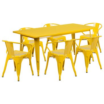 Flash Furniture 7-Piece Metal Table Set with Arm Chair in Yellow, , large