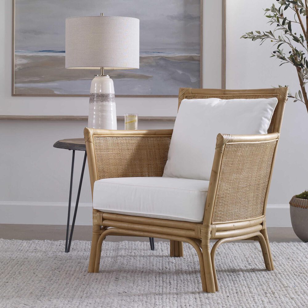 Uttermost Pacific Arm Chair with White Cushion in Natural, , large