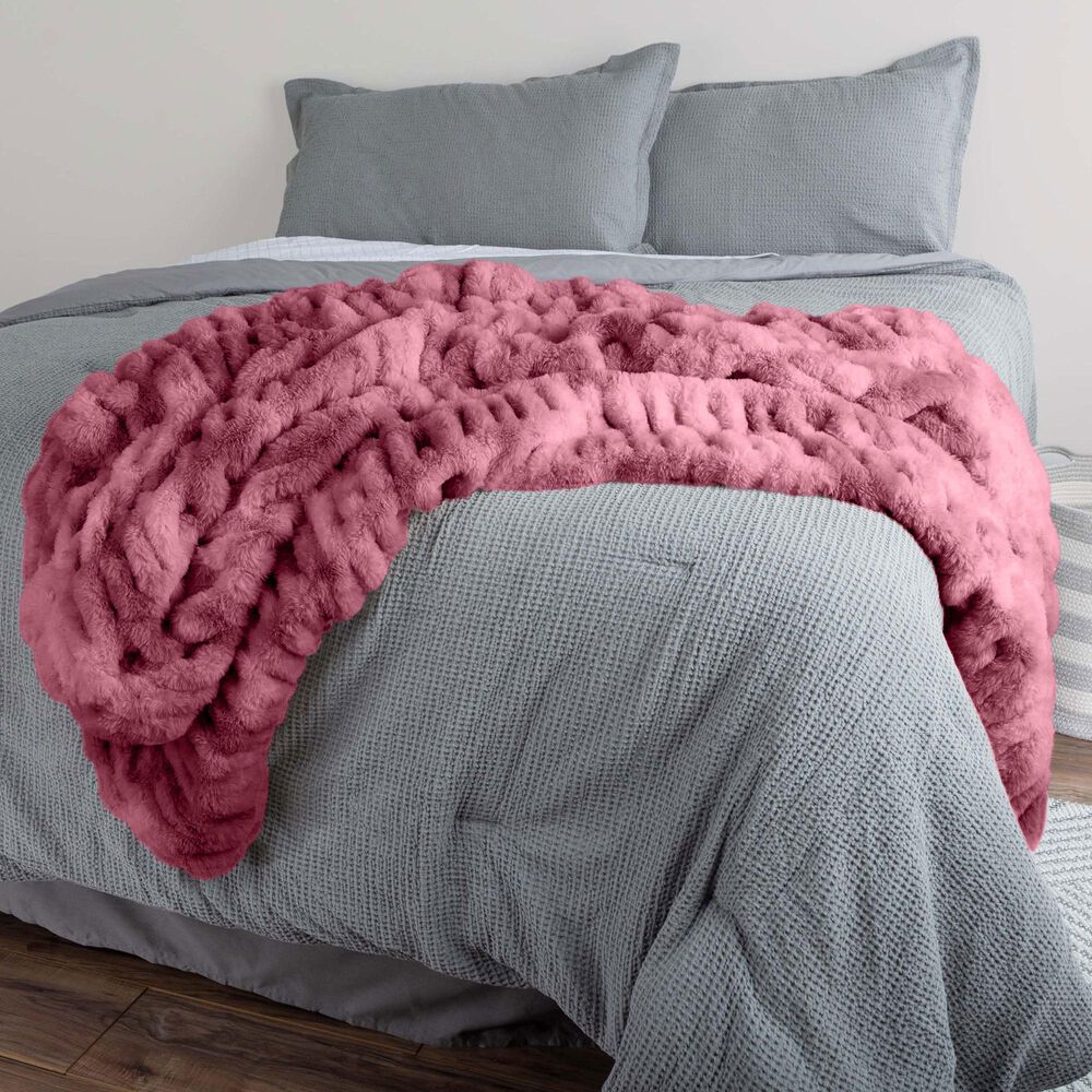 Timberlake 60" x 80" Ruched Faux Fur Throw Blanket in Pink, , large