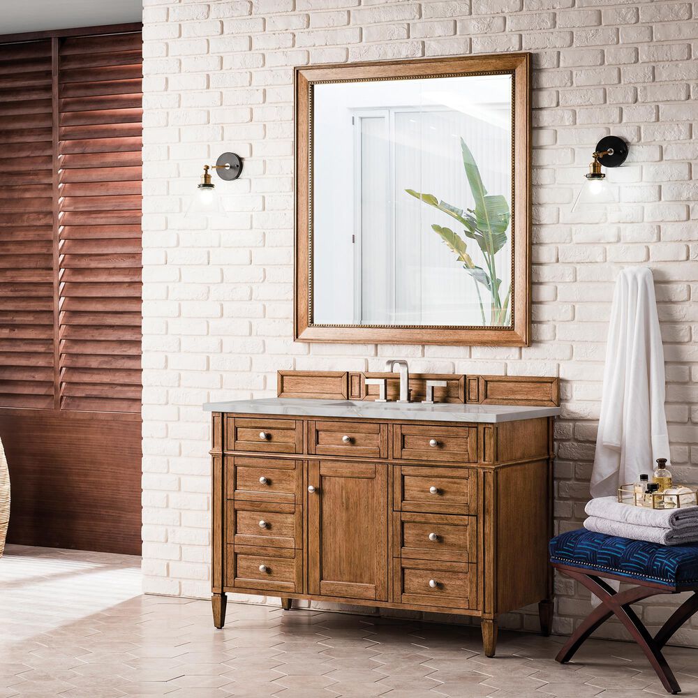 James Martin Vanities Brittany 48&quot; Single Bathroom Vanity in Saddle Brown with 3 cm Victorian Silver Quartz Top and Rectangular Sink, , large