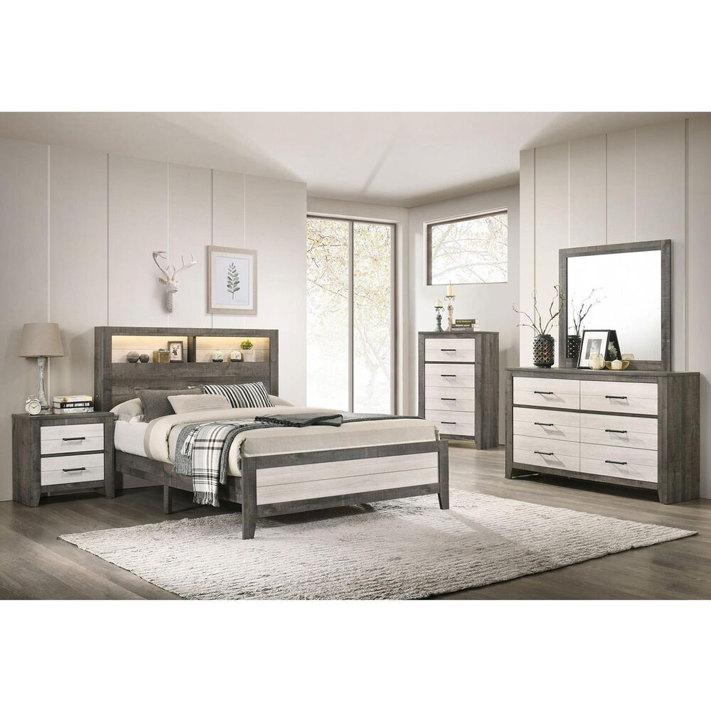 Crown Mark Rhett 5-Piece Queen Platform Bedroom Set in Gray and White, , large