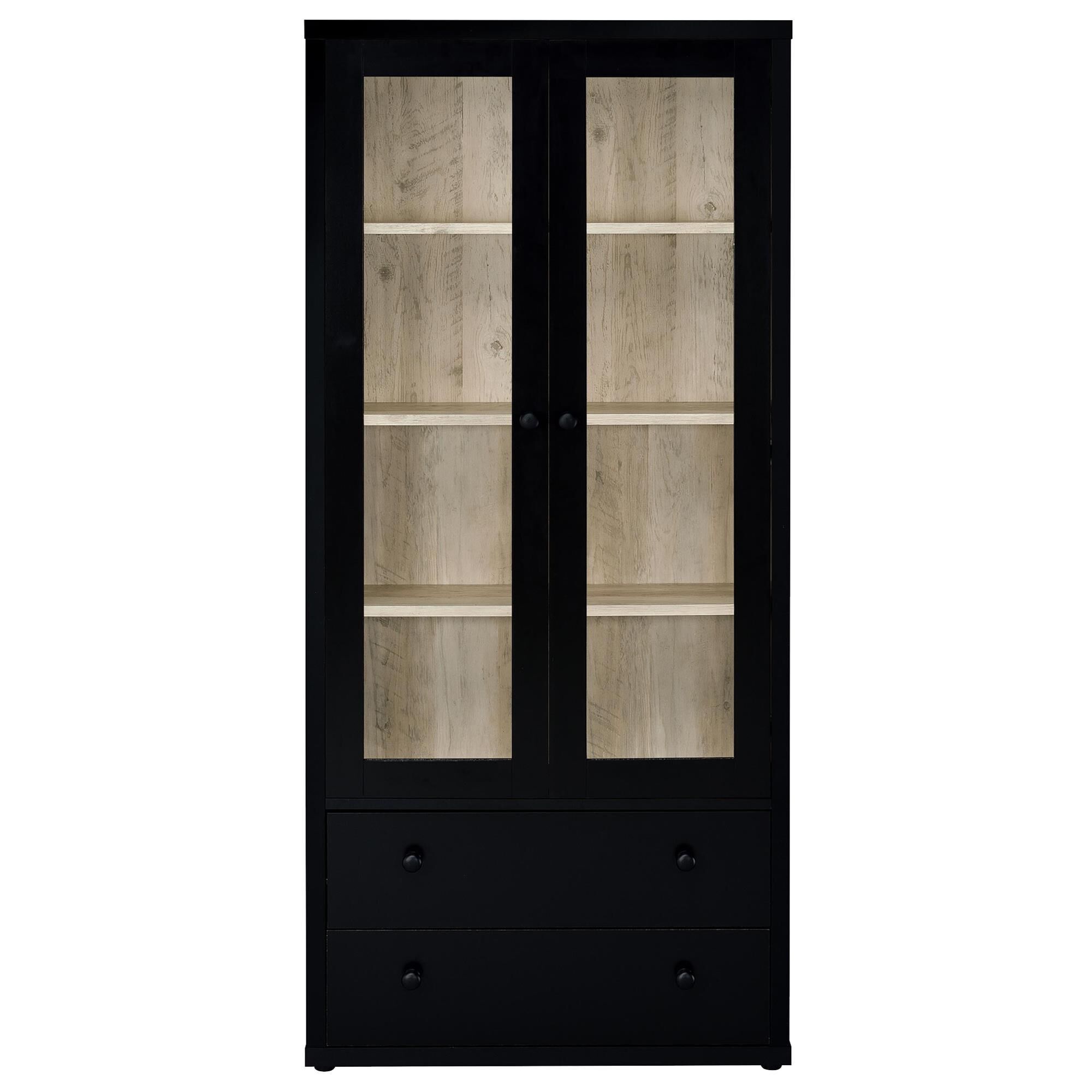 Coaster Hawthorne 4-Shelf Glass Door Tall Cabinet in Black