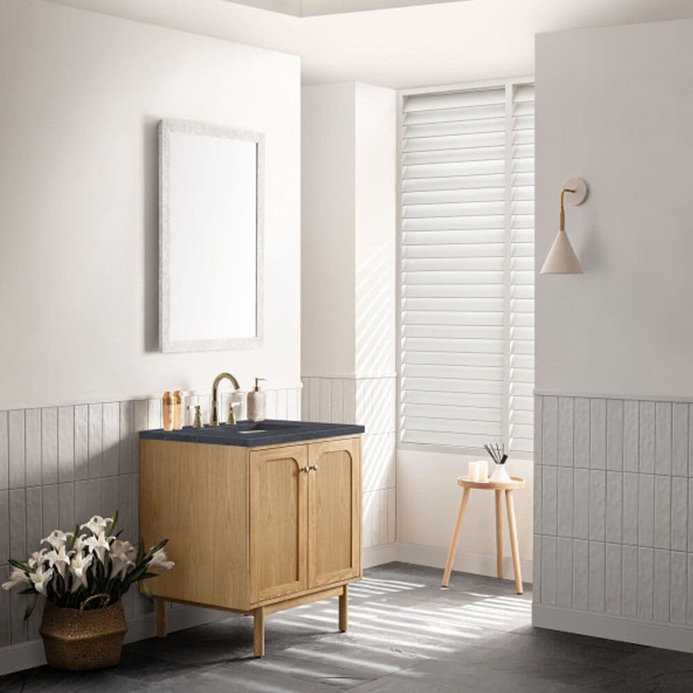 James Martin Vanities Laurent 30&quot; Single Bathroom Vanity in Light Natural Oak with 3 cm Charcoal Soapstone Quartz Top and Rectangular Sink, , large