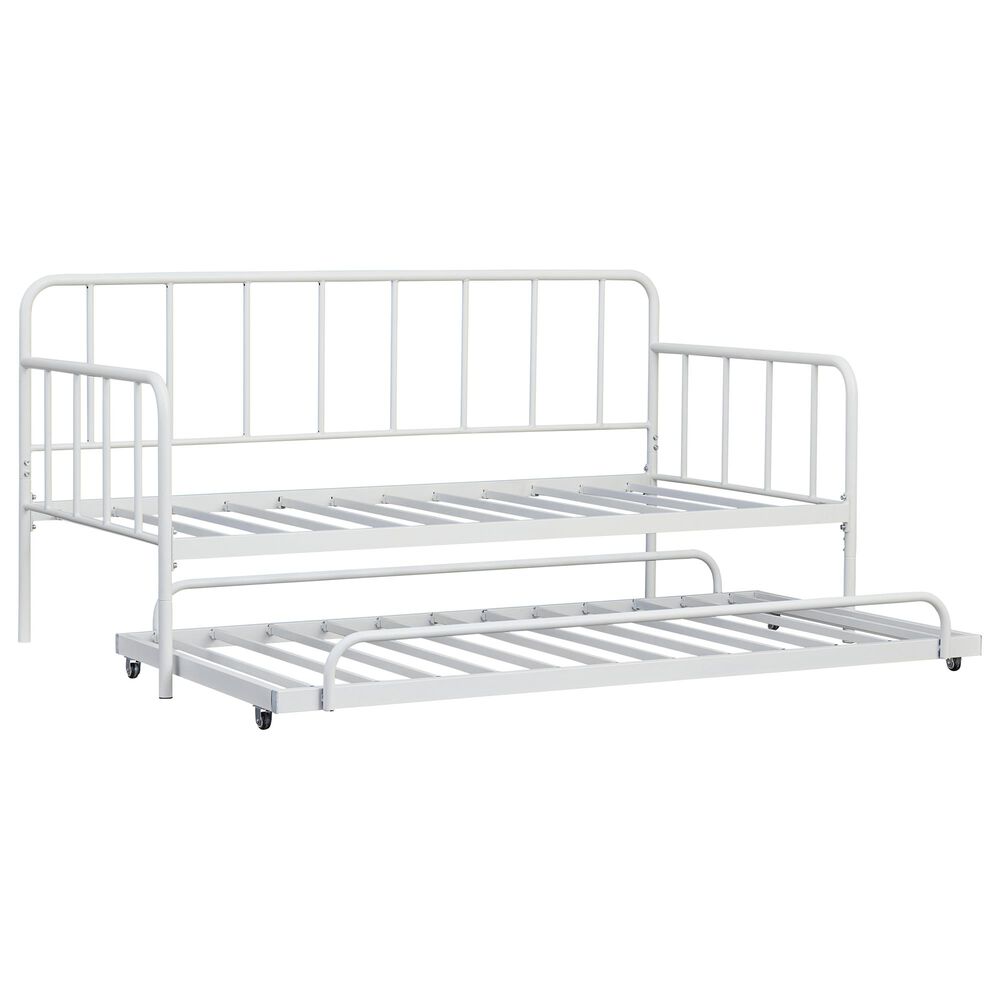 Signature Design by Ashley Trentlore Twin Metal Day Bed with Trundle in White, , large