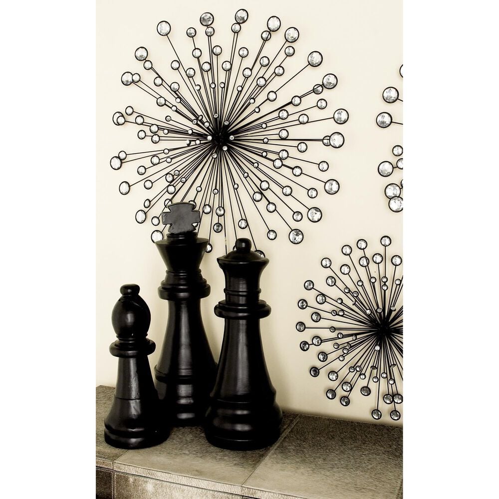 Maple and Jade 16&quot;, 20&quot;, 24&quot; Wall Sculptures with Crystal in Polished Black &#40;Set of 3&#41;, , large