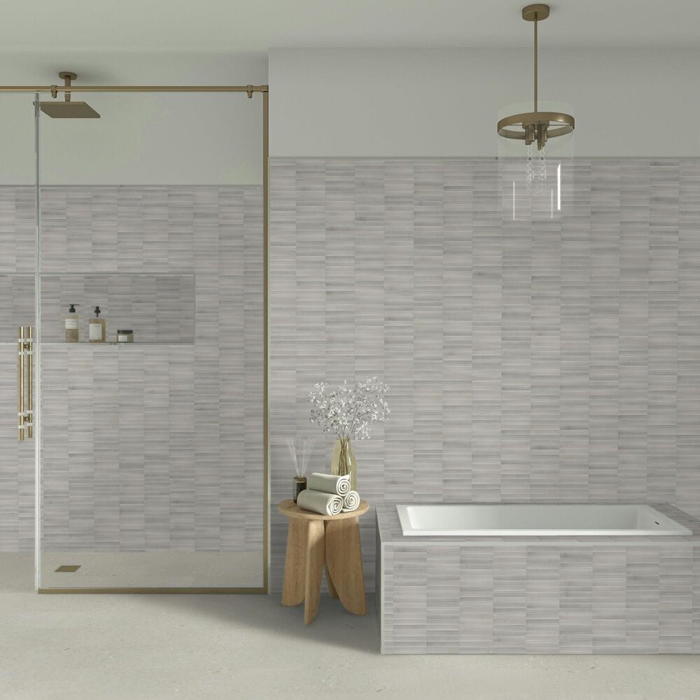 Dal-Tile Artefino Vintage Smokey Gray 1&quot; x 6&quot; Pencil Fluted on 11&quot; x 12&quot; Porcelain Mosaic Sheet, , large