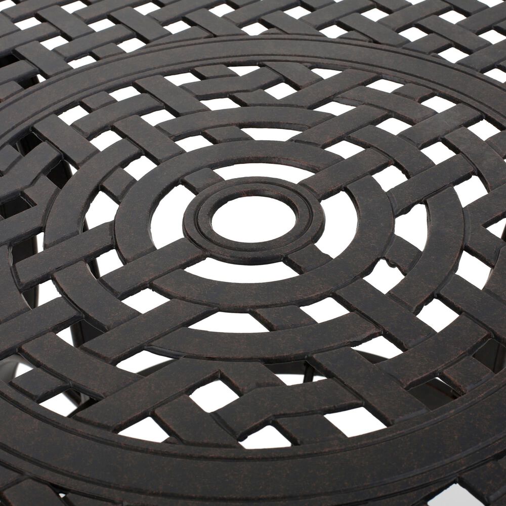 Hearth and Haven Outdoor Cast Aluminum Circular Dining Table with Curved Legs in Bronze, , large