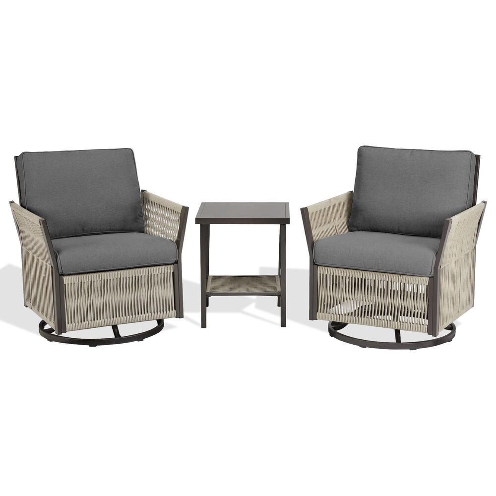Sunwell Garden Swivel Chair Table Set in Dark Grey (Set of 3), , large