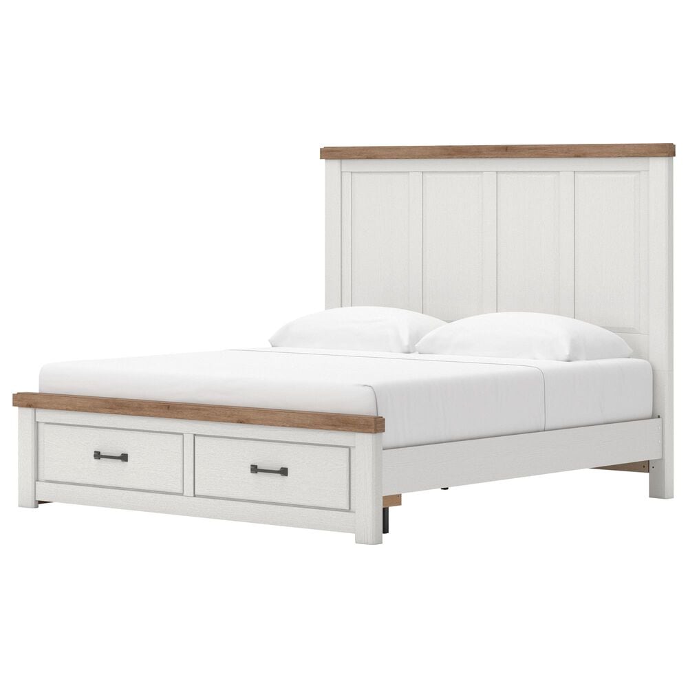 Ashley Savonport King Storage Bed with Dresser Chest and 2 Nightstands in White and Brown, , large