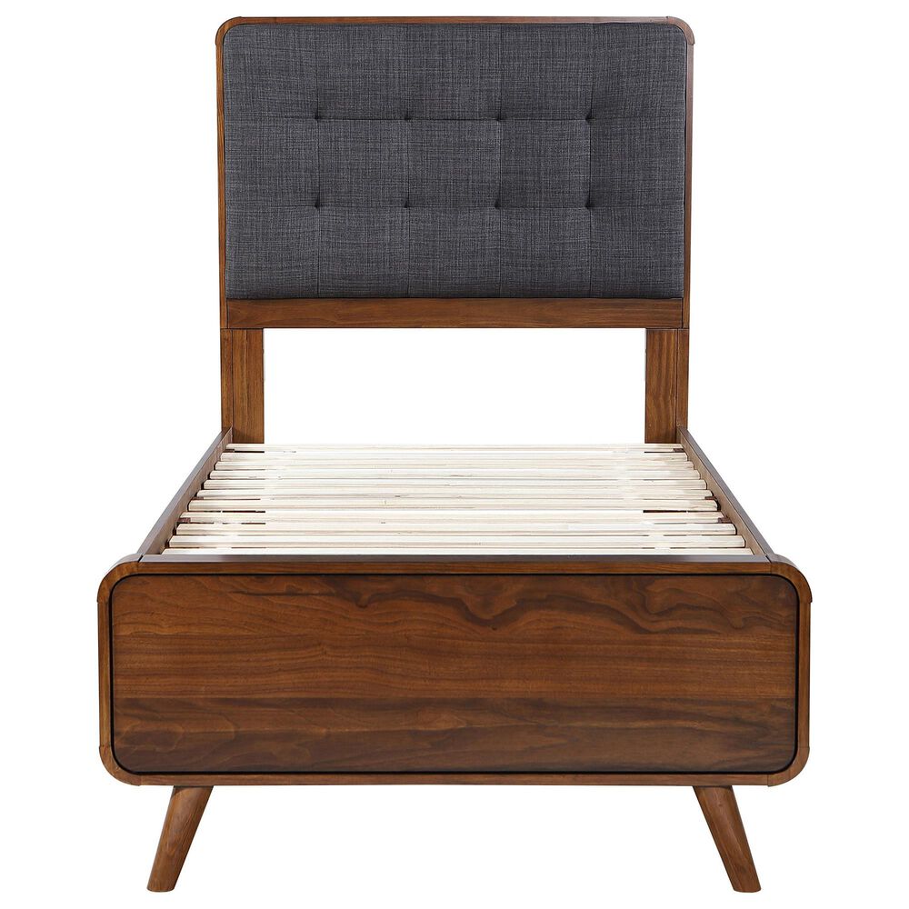 Pacific Landing Robyn Twin Upholstered Platform Bed in Dark Gray and Dark Walnut, , large