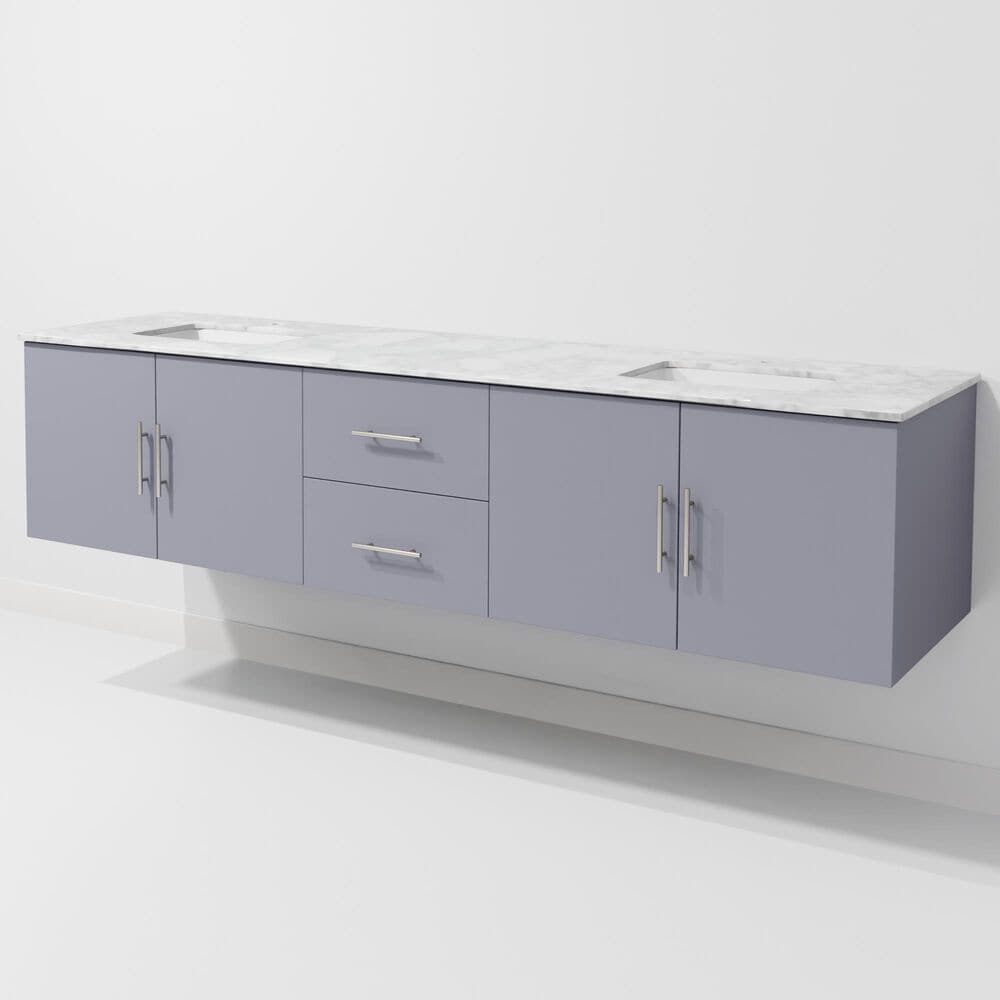 Lexora Home Geneva 80" Double Bathroom Vanity in Dark Grey with 2 cm White Carrara Marble Top and Rectangular Sinks, , large