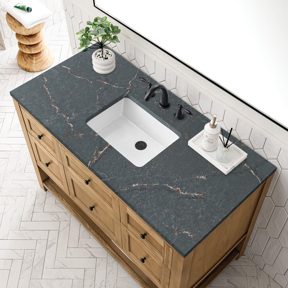 James Martin Vanities Breckenridge 48&quot; Single Bathroom Vanity in Light Natural Oak with 3 cm Parisien Bleu Quartz Top and Rectangular Sink, , large