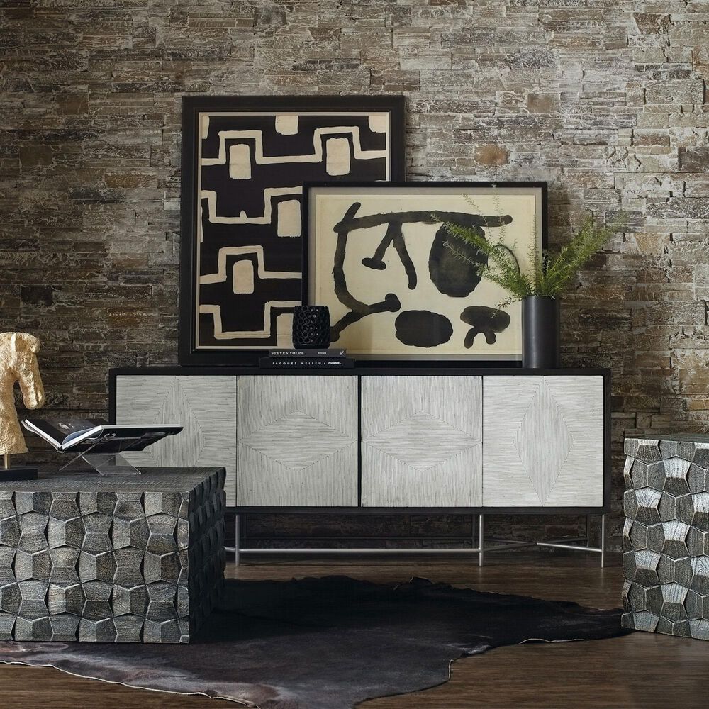 Hooker Furniture Commerce and Market 80&quot; Fine Lines Entertainment Console in Black, White and Brushed Pewter, , large
