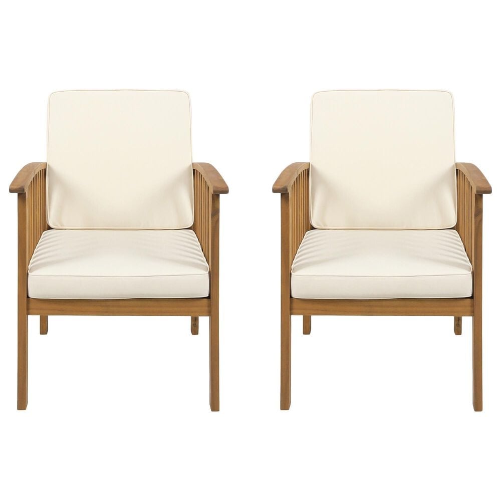 Hearth and Haven Casa Outdoor Club Chair with Cream Cushion in Brown &#40;Set of 2&#41;, , large