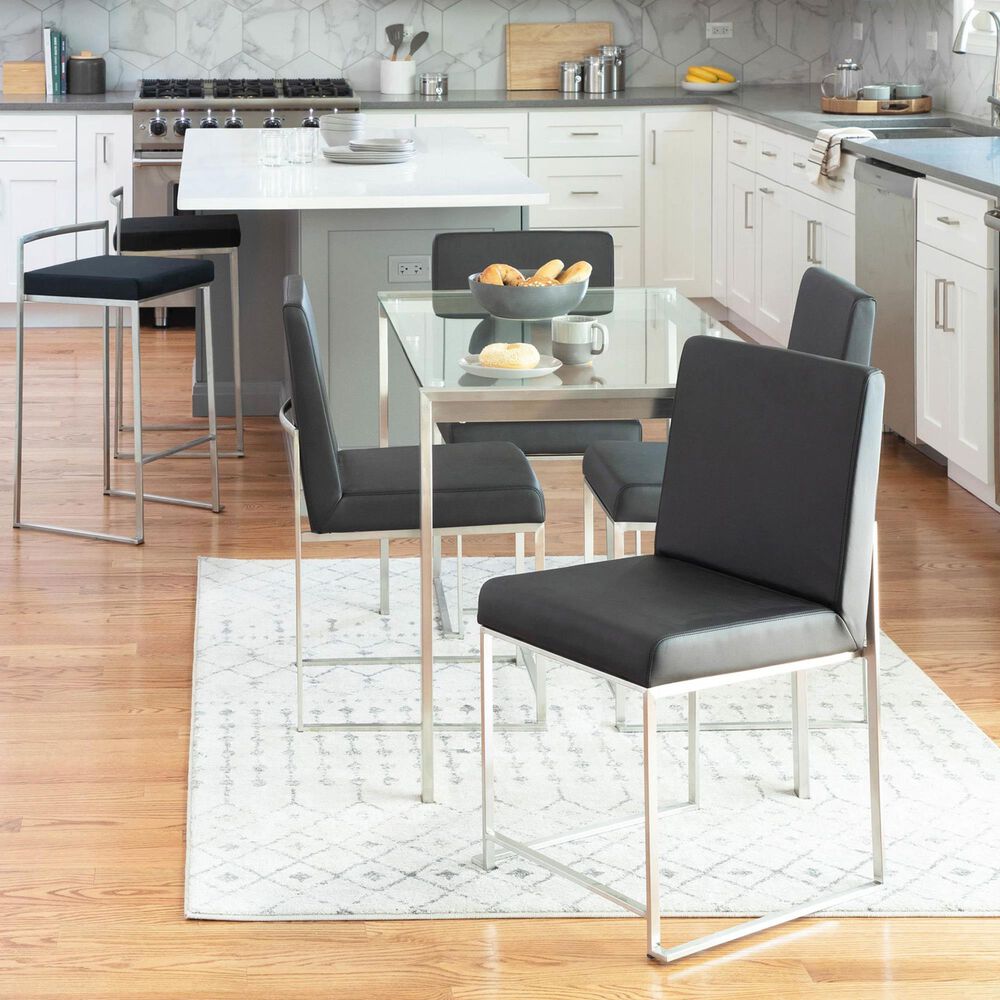 Lumisource Fuji Side Chair with Black Faux Leather Cushion in Brushed Stainless Steel &#40;Set of 2&#41;, , large