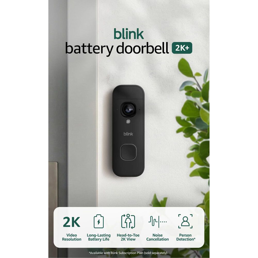 Blink Battery Doorbell 2K+ Wireless with Sync Module Core in Black, , large