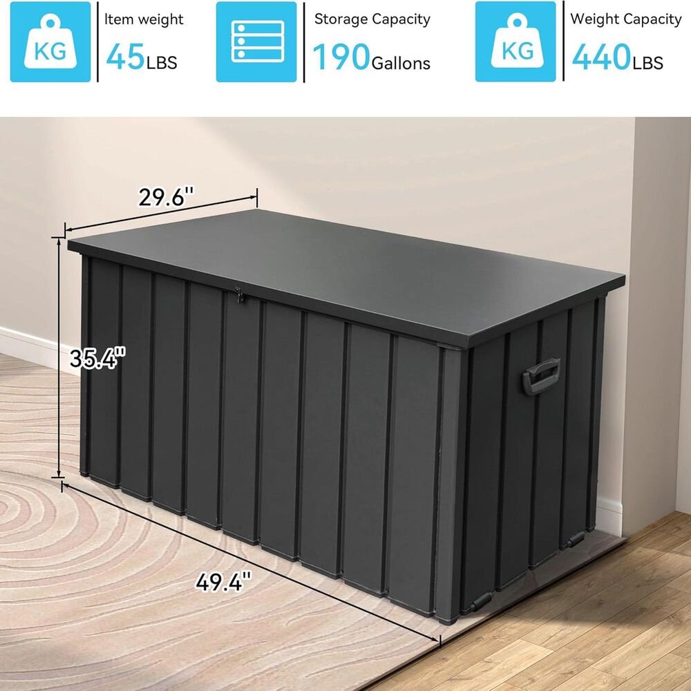 Hearth and Haven 190-Gallon Outdoor Storage Deck Box with Hydraulic Piston in Dark Gray, , large