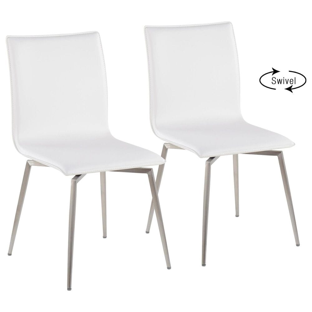 Lumisource Mason Swivel Side Chair with White Upholstered in Brushed Stainless Steel (Set of 2), , large