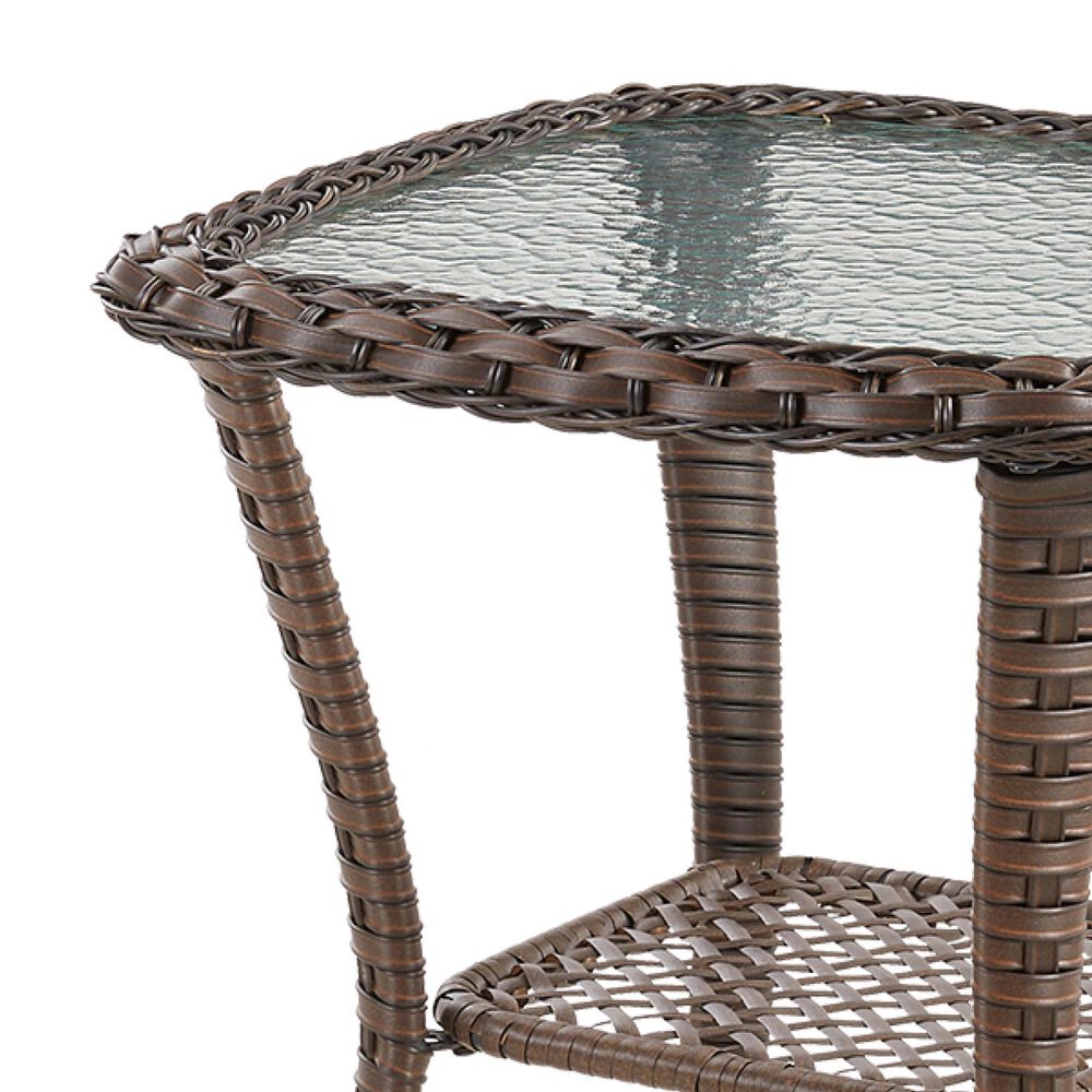 Hearth and Haven 23" Outdoor Wicker Side Table with Glass Top in Brown, , large