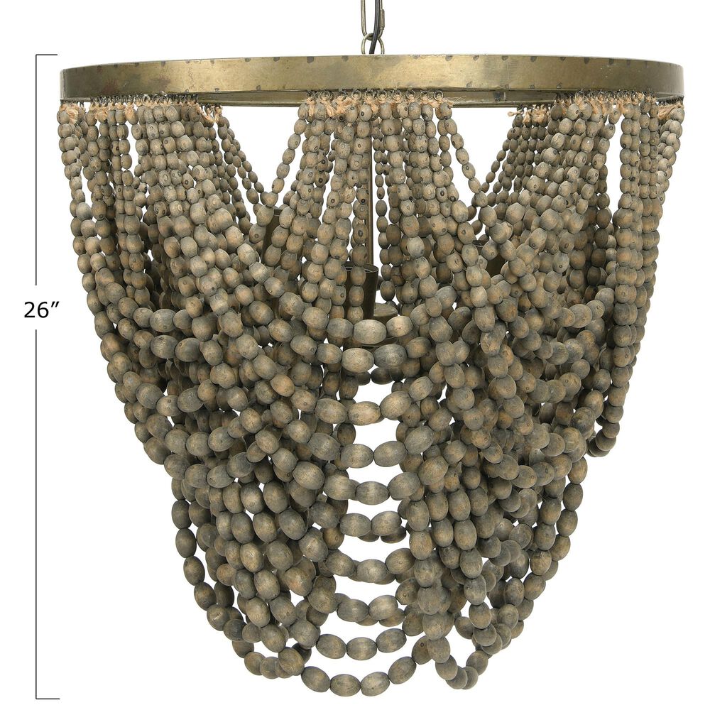 Creative Coop Laurel 2-Tier Draped Wood Bead Chandelier with Gold and Grey Shade, , large