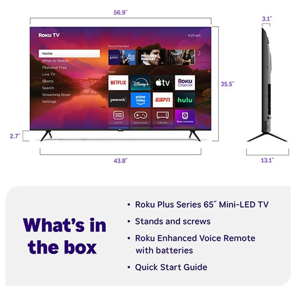 Roku 65&quot; Class Plus Series QLED Mini-LED in Black - Smart TV, , large