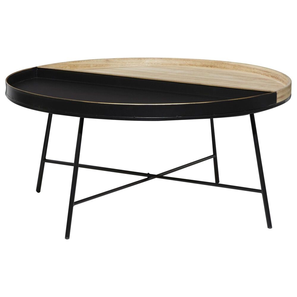 Maple and Jade Split Tray Coffee Table in Matte Black and Light Brown, , large