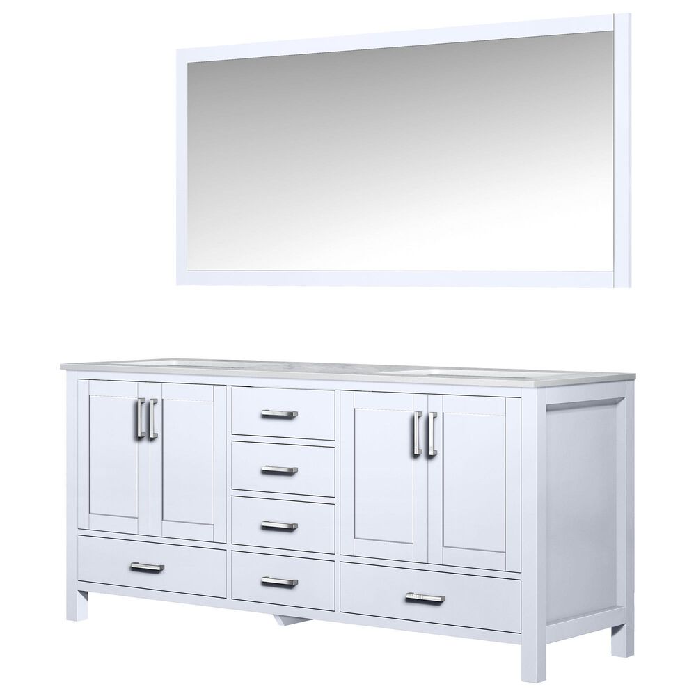 Lexora Home Jacques 72" Double Bathroom Vanity in White with Carrara Marble Top, Rectangle Sinks and Mirror, , large