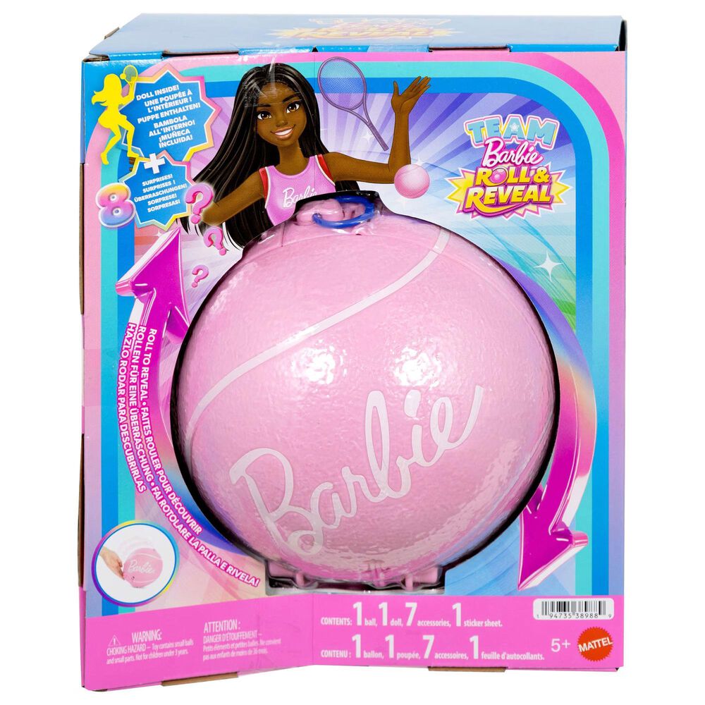 Barbie Roll and Reveal Tennis Player Doll with Ball Encasement, , large