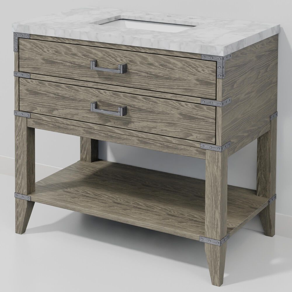 Lexora Home Norwalk 36" Single Bathroom Vanity in Grey Oak with White Carrara Marble Top  and Rectangle Sink, , large