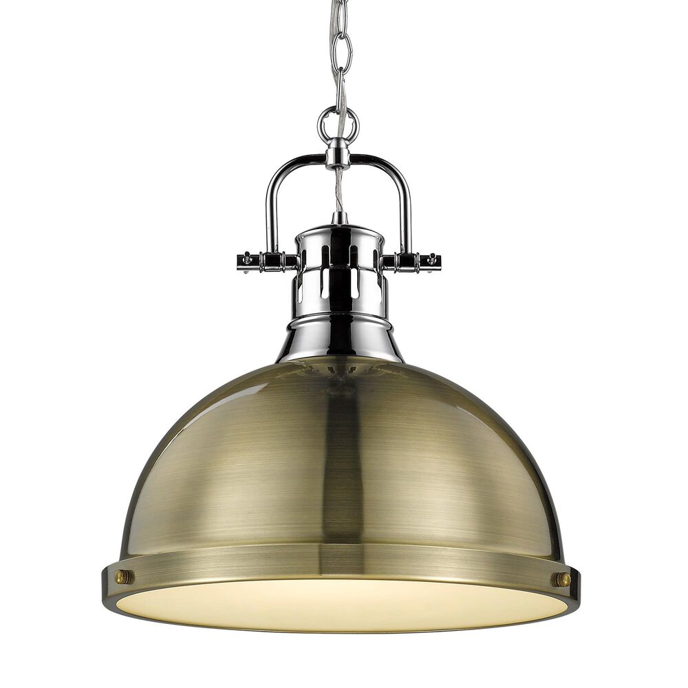Golden Lighting Duncan Large Pendant with Chain in Chrome and Aged Brass, , large