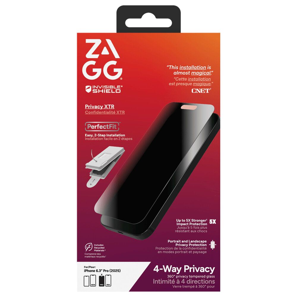 Zagg Zagg - Invisibleshield Xtr Privacy Glass Screen Protector For Apple 2025 Iphone 6.3 Pro - Clear, , large