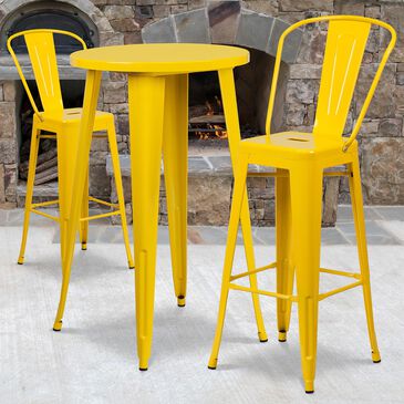 Flash Furniture 3-Piece Metal Bar Table Set in Yellow, , large