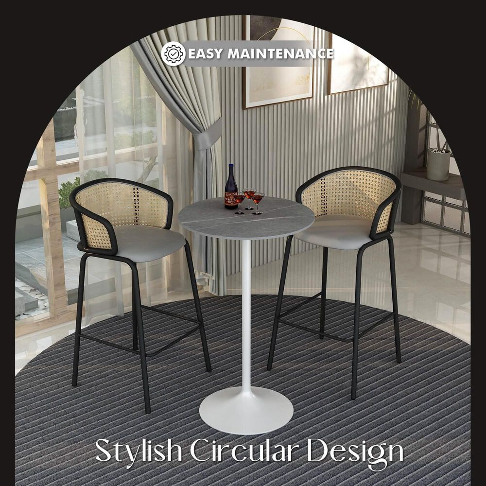 Leisuremod LeisureMod Verve Collection Modern Bar Height Table White Base with 27 Round Marble Grey Sintered Stone Top, , large