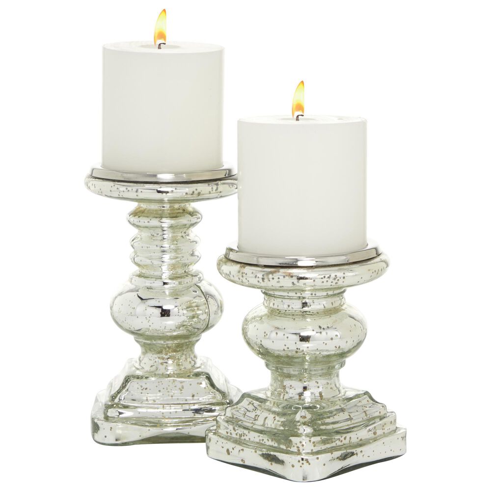 Maple and Jade 9&quot; Traditional Candle Holder in Silver &#40;Set of 2&#41;, , large