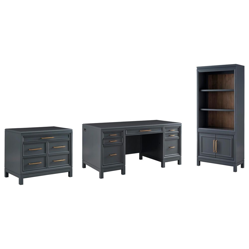 Riva Ridge Alexander 3-Piece Executive Desk with Door Bookcase and Combo File Set in Midnight, , large