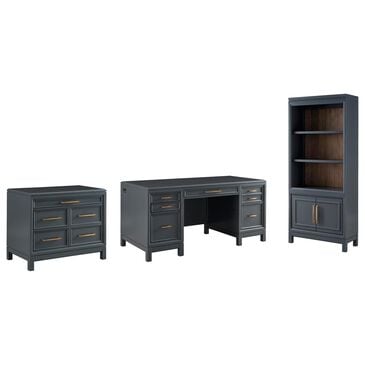 Riva Ridge Alexander 3-Piece Executive Desk with Door Bookcase and Combo File Set in Midnight, , large