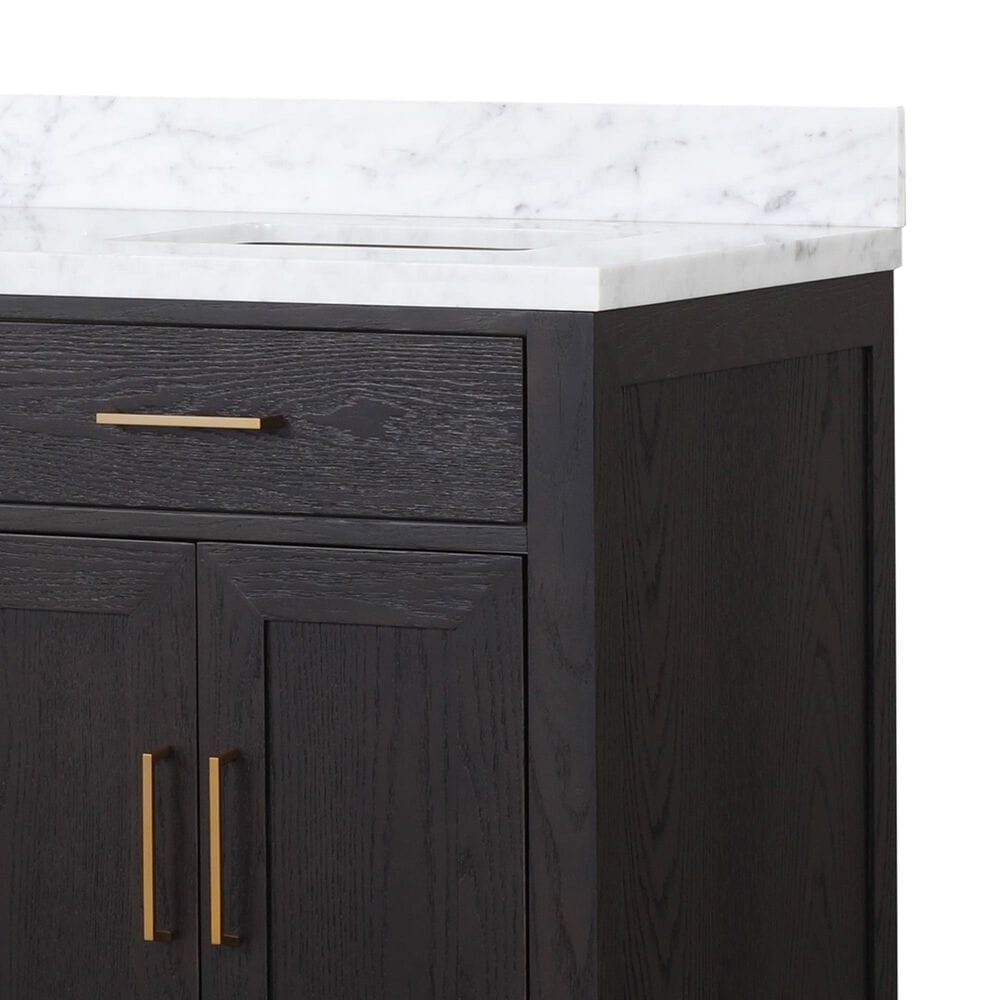 Lexora Home Abbey 72&quot; Double Bathroom Vanity in Black Oak with 2 cm White Carrara Marble Top and Rectangular Sinks, , large