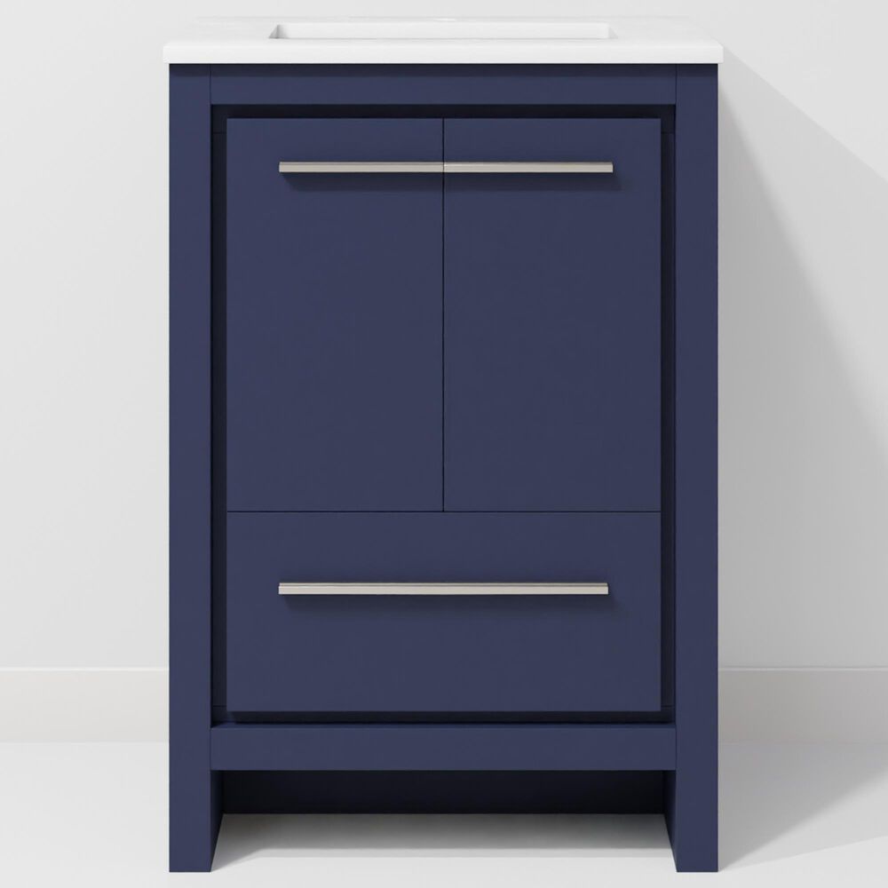 Lexora Home Lafarre 24&quot; Single Bathroom Vanity in Navy Blue with 2 cm White Quartz Top and Rectangular Sink, , large