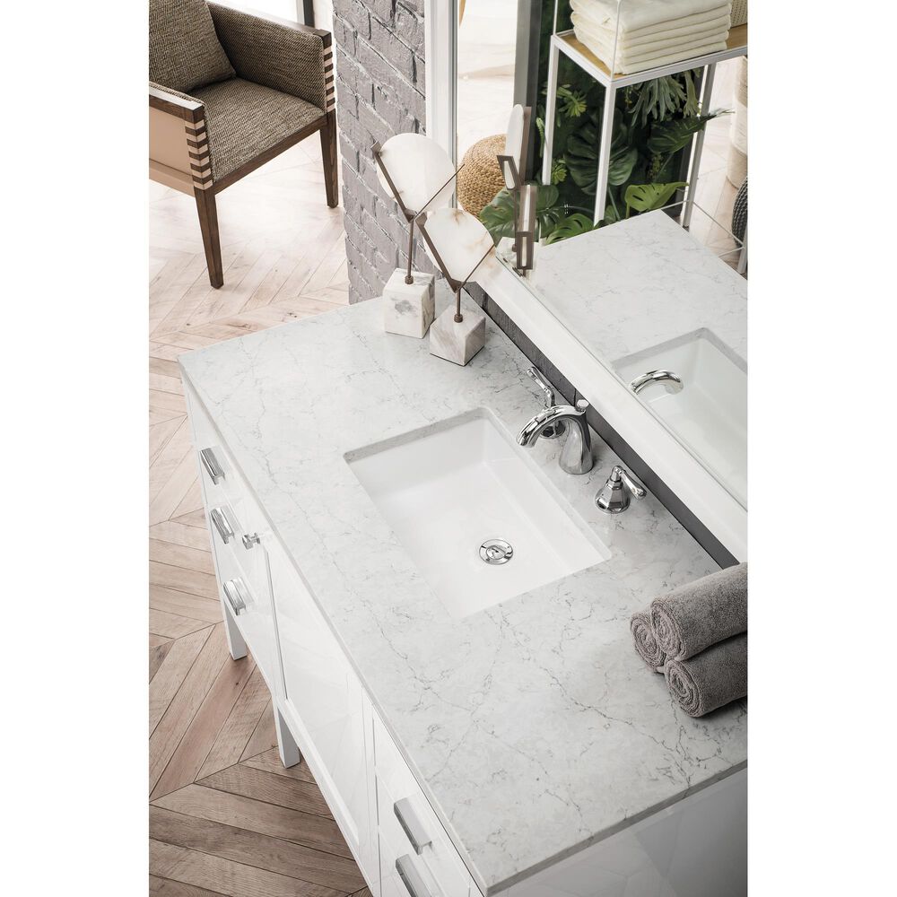 James Martin Vanities Addison 48&quot; Single Bathroom Vanity in Glossy White with 3 cm Eternal Jasmine Pearl Quartz Top and Rectangular Sink, , large