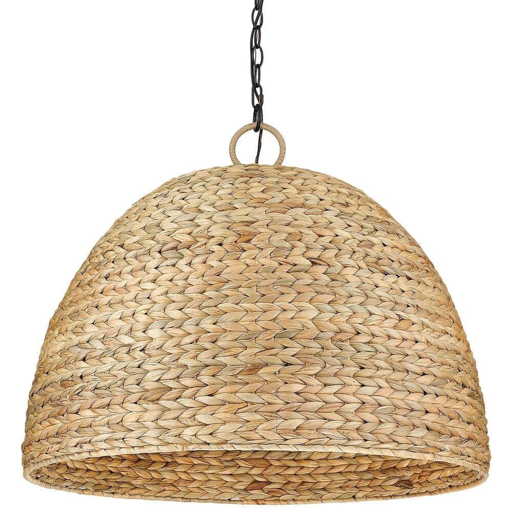 Golden Lighting Rue 8-Light Pendant in Matte Black with Woven Sweet Grass Shade, , large