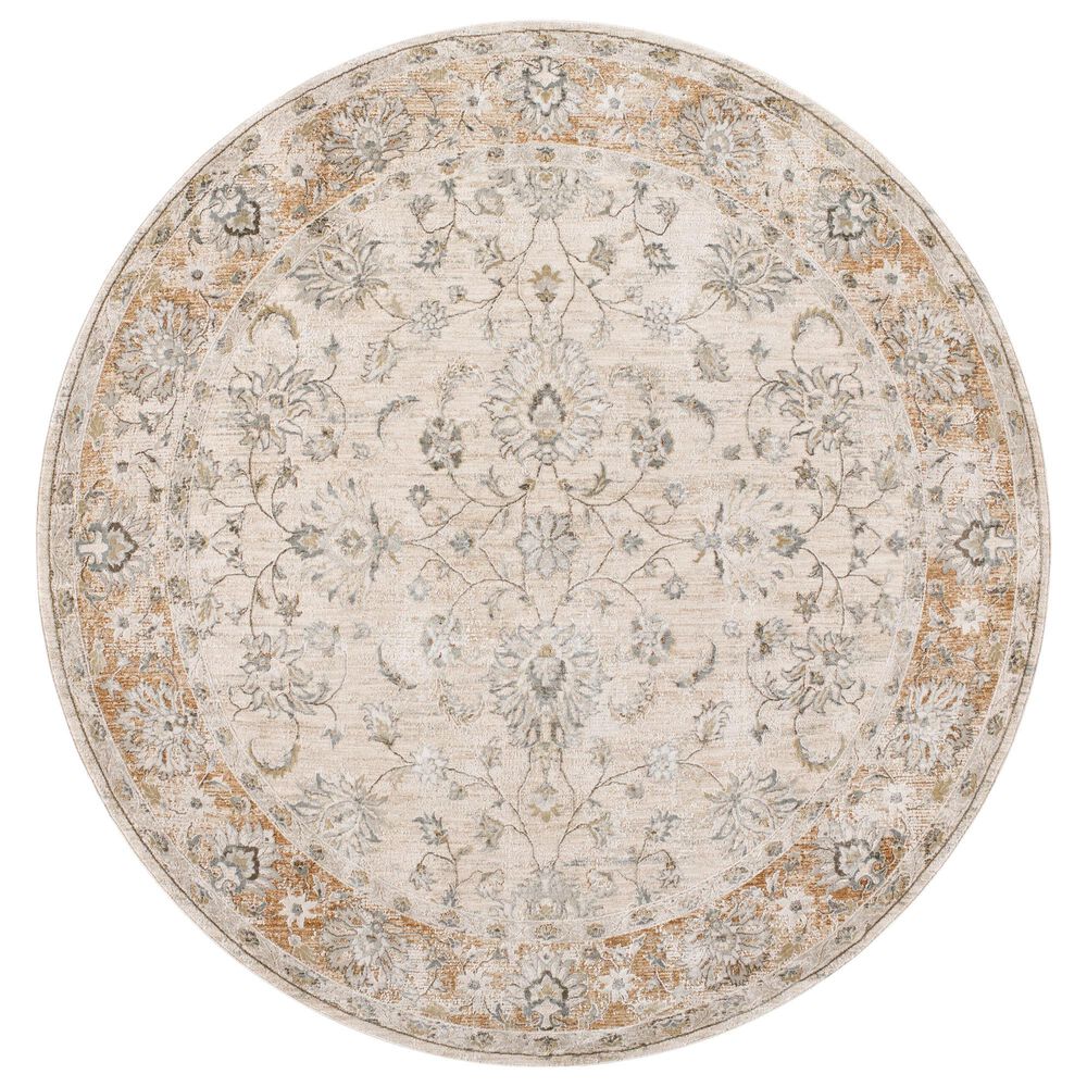 Surya Brunswick Light Gray, Cream, Medium Brown, Light Brown, Charcoal and Mustard 6"7" Round Area Rug, , large