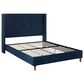 Hearth and Haven Peyton Queen Platform Bed with Blue Upholstery in Walnut, , large