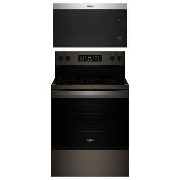 Whirlpool 2-Piece Kitchen Package with Black Stainless 5.3 Cu. Ft. Freestanding Electric Range and Fingerprint Resistant Stainless Steel 1.1 Cu. Ft. Flush Mount Microwave, , large