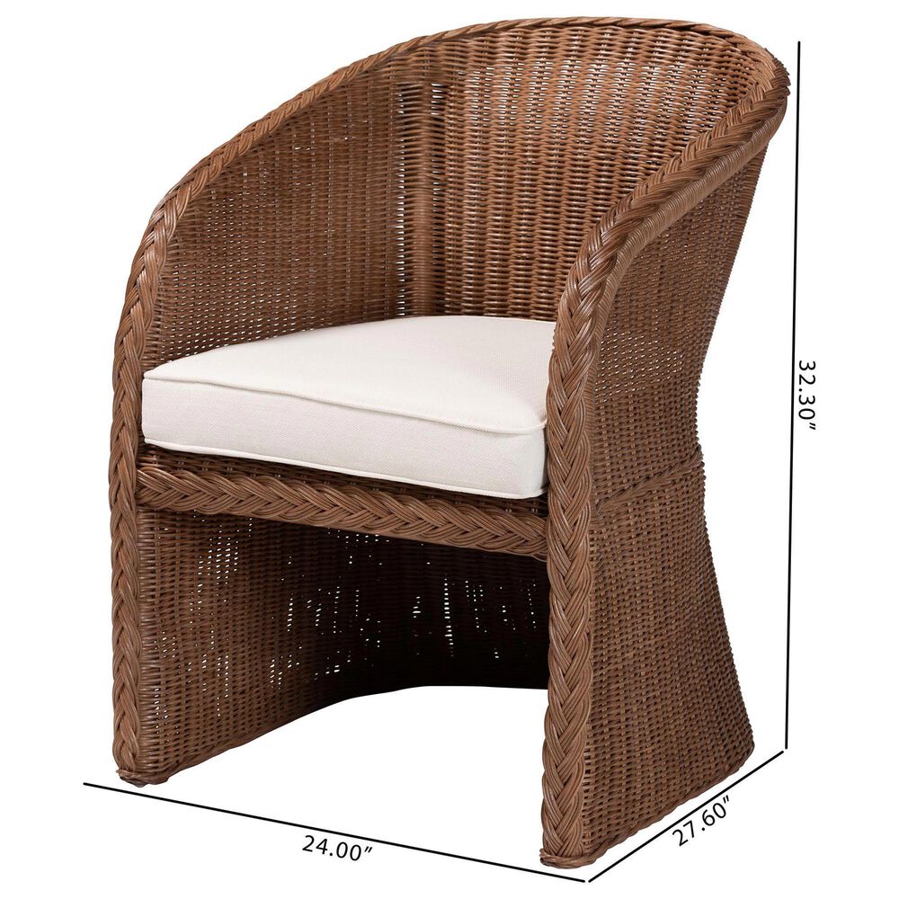 Baxton Studio Memphis Arm Chair with Peanut Brown Rattan in White, , large