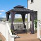 HOMLUX 8" x 8" Outdoor Hardtop Gazebo with Galvanised Steel Roof, Netting, and Curtains in Grey, , large