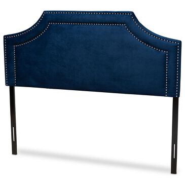 Baxton Studio Avignon Queen Upholstered Headboard in Navy Blue, , large