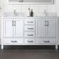 Lexora Home Jacques 60" Double Bathroom Vanity in White with 2 cm White Carrara Marble Top and Rectangular Sinks, , large