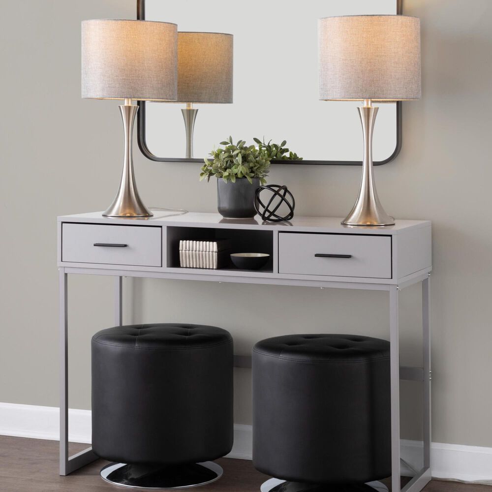 LumiSource Lenuxe 24" Metal Table Lamp with Grey Sparkly Linen Shade in Brushed Nickel (Set of 2), , large